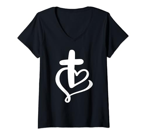 Damen Kreuz Herz Glaube Hoffnung Gebet Christus Jesus Gott T-Shirt mit V-Ausschnitt Damen Kreuz Herz Glaube Hoffnung Gebet Christus Jesus Gott T-Shirt mit V-Ausschnitt von Glaube Liebe Hoffnung Gebet Christlicher Jesus