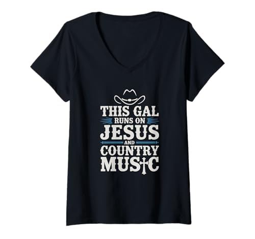 Damen Jesus & Country Musik Design für Frauen T-Shirt mit V-Ausschnitt Damen Jesus & Country Musik Design für Frauen T-Shirt mit V-Ausschnitt von Glaube Musik Heimat