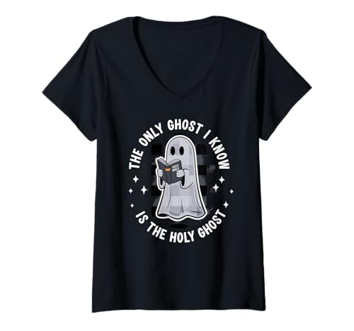 Damen Heiliger Geist Humor Gläubiger Witz Glaube Süß T-Shirt mit V-Ausschnitt Damen Heiliger Geist Humor Gläubiger Witz Glaube Süß T-Shirt mit V-Ausschnitt von Glaubenshumor Kirche Spuk Spaß Für Christen