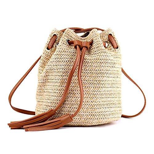 Glayent Umhaengetasche Damen Stoff Sommer Strandtaschen Mit Quasten Weben Crossbody Tasche Frauen Weben Geldboerse gestrickte Beach-Handtasche, von Glayent