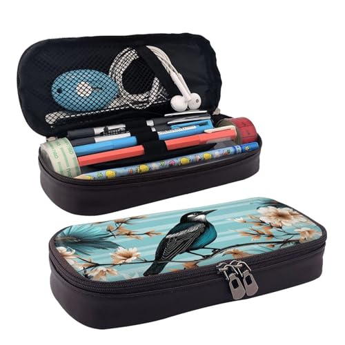 GlbnSHeric Federmäppchen, einziehbar, Motiv: Seerose und Libelle, Schreibwarenetui mit Reißverschluss, Stifthalter, ästhetisches Federmäppchen für Büroarbeit, 9 × 20 cm, Schwarzes Vogelmuster, von GlbnSHeric