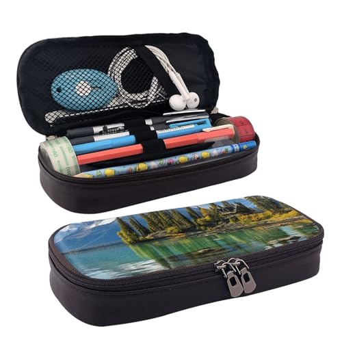 GlbnSHeric Federmäppchen, einziehbar, Sukkulenten, Stifteetui, Schreibwarenetui mit Reißverschluss, Stifthalter, ästhetisches Federmäppchen für Büroarbeit, 9 × 20 cm, Spirit Island in Maligne Lake, von GlbnSHeric