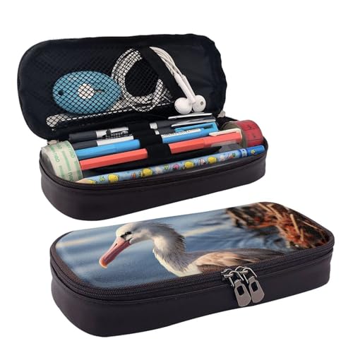 GlbnSHeric Federmäppchen, einziehbar, Vogel stehend auf Schweinekopf, Stifttasche, Schreibwarenetui mit Reißverschluss, Stifthalter, ästhetische Federmäppchen für Büroarbeit, 9 × 20 cm, Vogel im See, von GlbnSHeric