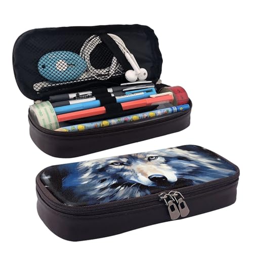 GlbnSHeric Federmäppchen, einziehbar, Zebras auf braunem Grasfeld, Stiftetasche, Schreibwarenetui mit Reißverschluss, Stifthalter, ästhetische Federmäppchen für Büroarbeit, 9 × 20 cm, Wolfskopf, von GlbnSHeric