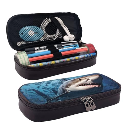 GlbnSHeric Federmäppchen, einziehbar, abstraktes Marmor-Federmäppchen, Schreibwarenetui mit Reißverschluss, Stifthalter, ästhetisches Federmäppchen für Büroarbeit, 9 × 20 cm, Ein Hai schwimmt im Meer, von GlbnSHeric