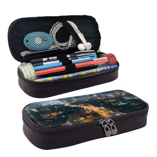 GlbnSHeric Federmäppchen, einziehbar, buntes Federmäppchen, Vogel-Blume, Schreibwarenetui mit Reißverschluss, Stifthalter, ästhetisches Federmäppchen für Büroarbeit, 9 × 20 cm, City Night View, von GlbnSHeric