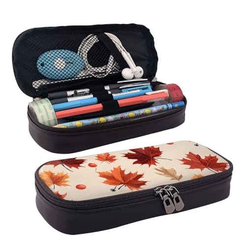 GlbnSHeric Federmäppchen, einziehbar, gelbe Blumen und Vögel, Stiftetasche, Schreibwarenetui mit Reißverschluss, Stifthalter, ästhetische Federmäppchen für Büroarbeit, 9 × 20 cm, Herbst-Ahornblatt, von GlbnSHeric