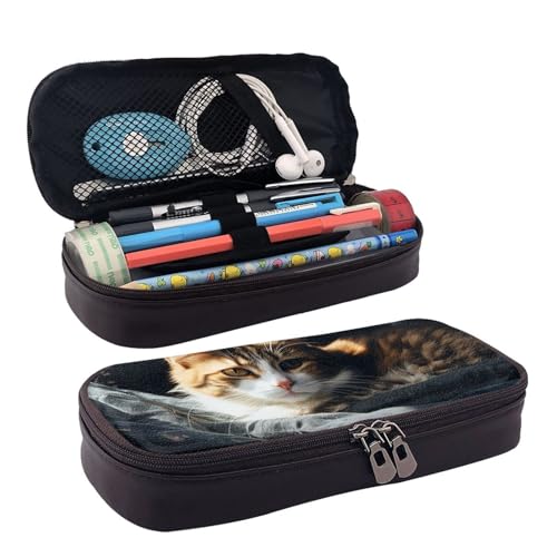 GlbnSHeric Federmäppchen, einziehbar, mit Katzenmotiv, Schreibwarenetui mit Reißverschluss, Stifthalter, ästhetisches Federmäppchen für Büroarbeit, 9 × 20 cm, Ruhende Katze, Einheitsgröße, von GlbnSHeric