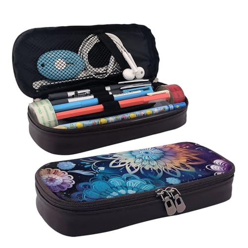 GlbnSHeric Federmäppchen, einziehbar, mit Katzenmotiv, Schreibwarenetui mit Reißverschluss, Stifthalter, ästhetisches Federmäppchen für Büroarbeit, 9 × 20 cm, Violett-blauer Hintergrund, von GlbnSHeric