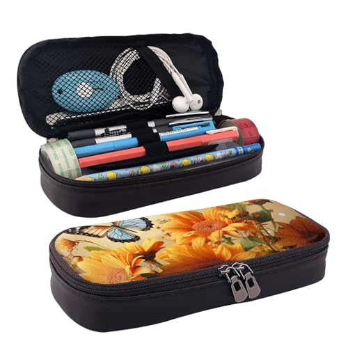GlbnSHeric Federmäppchen, einziehbar, niedliche Sonnenblume und Schmetterling, Stiftetasche, Schreibwarenetui mit Reißverschluss, Stifthalter, ästhetische Federmäppchen für Büroarbeit, 9 × 20 cm, Süße von GlbnSHeric