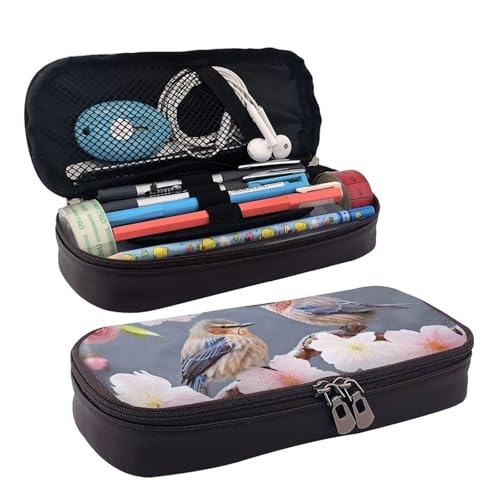 GlbnSHeric Federmäppchen, einziehbares Federmäppchen, blauer Fisch, Stiftetasche, Schreibwarenetui mit Reißverschluss, Stifthalter, ästhetisches Federmäppchen für Büroarbeit, 9 × 20 cm, Vögel- und von GlbnSHeric