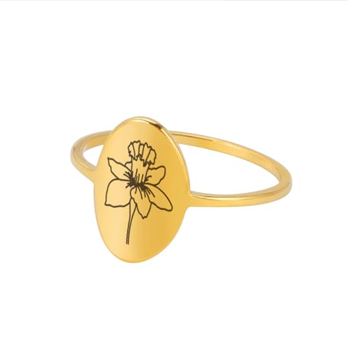 GleaMora Edelstahl Einfache Blume Ovaler Ring Personalisierter Valentinstag Freizeiturlaub Frauen Geburtstagsfeier Licht Luxus Geschenk von GleaMora