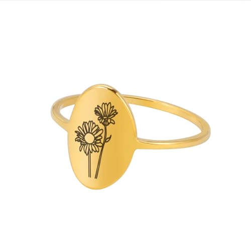 GleaMora Edelstahl Einfache Blume Ovaler Ring Personalisierter Valentinstag Freizeiturlaub Frauen Geburtstagsfeier Licht Luxus Geschenk von GleaMora