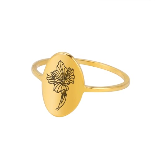 GleaMora Edelstahl Einfache Blume Ovaler Ring Personalisierter Valentinstag Freizeiturlaub Frauen Geburtstagsfeier Licht Luxus Geschenk von GleaMora