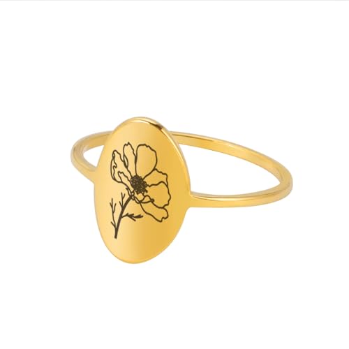 GleaMora Edelstahl Einfache Blume Ovaler Ring Personalisierter Valentinstag Freizeiturlaub Frauen Geburtstagsfeier Licht Luxus Geschenk von GleaMora