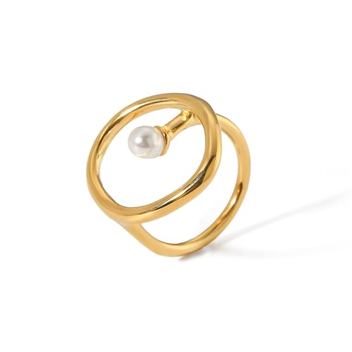 GleaMora Eleganter süßer Vintage Perlenring 18k vergoldet Ring Weihnachten Ins Stil Frauen Geburtstag Geschenk Licht Luxus Vorschlag Schmuck von GleaMora