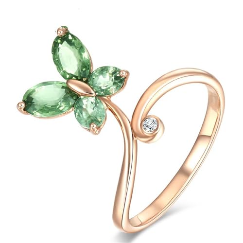 GleaMora Roségold Ins Style Grüner Kristall Schmetterlingsring Leichter Luxusring Dünner Ring Einfache Frauen Jubiläum Verlobungsschmuck von GleaMora