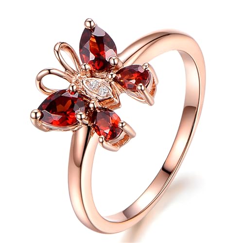 GleaMora Roségold Rubin Schmetterlingsring Weihnachten Ins Stil für Frauen Geburtstag Geschenkring Trendiger Schmuck Vorschlag Verlobungsring von GleaMora