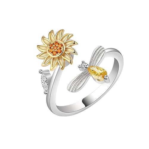 GleaMora Sonnenblume Biene drehbarer Ring Einfacher Ring Personalisierter Valentinstag Freizeiturlaub Frauen Geburtstagsfeier Licht Luxus Geschenk von GleaMora