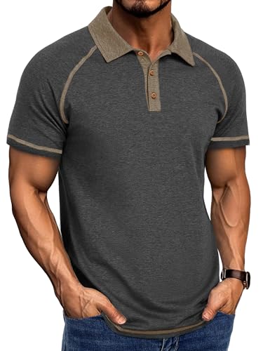 Gleam Ledra Poloshirt Herren Kurzarm Klassisches Baumwollmix Golfshirt Polohemd mit Knopfleiste 016 Dunkelgrau XXL von Gleam Ledra