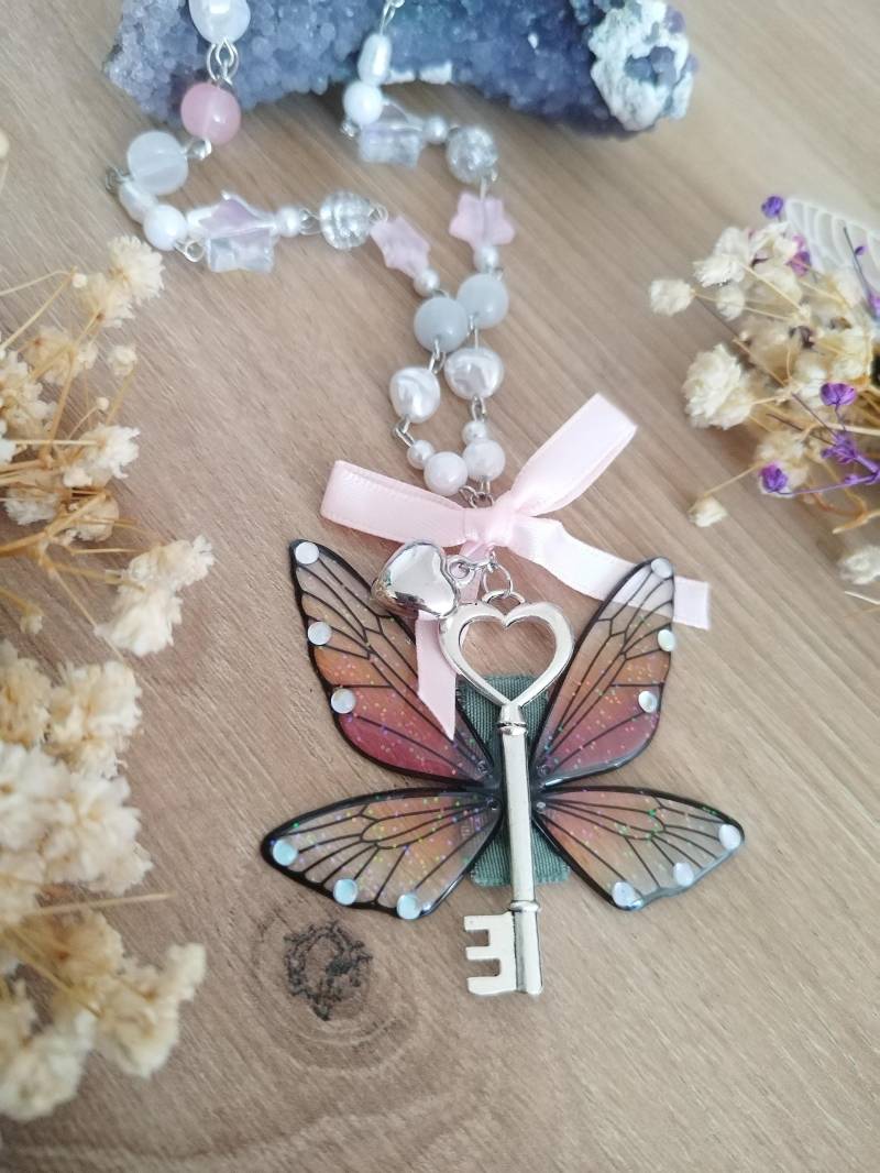 Fairycore Wings Halskette Fairy Pink Necklace Softcore Jewelry Princesscore von GleamTopiaTreasures