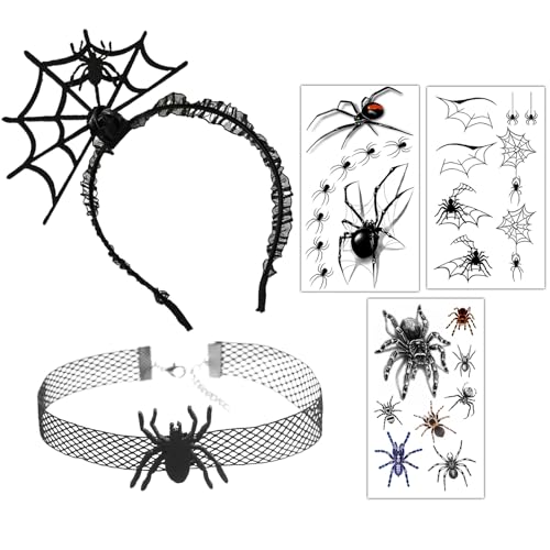 Gleevio Halloween Haarreif Spinnennetz+Stirnband Halskette+3 Stück Spinnen Tattoo,Haarband Halloween Accessoires Kinder Damen Spinnen Haarschmuck,Kopfschmuck Cosplay-Kopfbedeckung Kinder Erwachsene Gleevio Halloween Haarreif Spinnennetz+Stirnband Halskette+3 Stück Spinnen Tattoo,Haarband Halloween Accessoires Kinder Damen Spinnen Haarschmuck,Kopfschmuck Cosplay-Kopfbedeckung Kinder Erwachsene von Gleevio