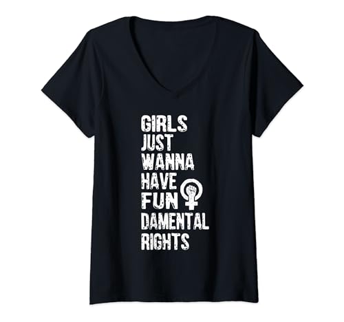 Girls Just Wanna Have Fundamental Rights Feminismus T-Shirt mit V-Ausschnitt Girls Just Wanna Have Fundamental Rights Feminismus T-Shirt mit V-Ausschnitt von Gleichberechtigung Frauen Grundrechte Feminismus
