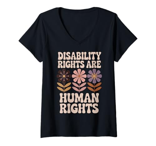Damen Disability Rights Are Human Rights Soziale Gerechtigkeit T-Shirt mit V-Ausschnitt von Gleichheit Inklusion Behinderte