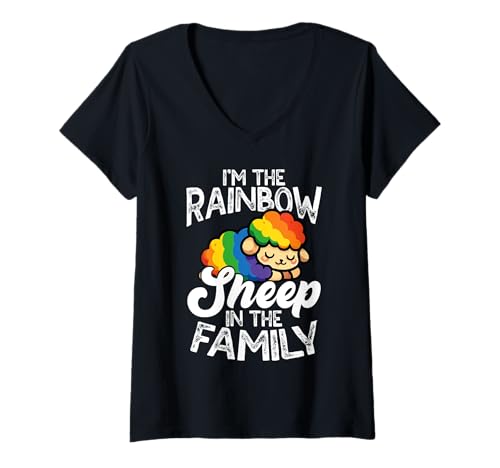 Damen Regenbogen-Schaf In Der Familie LGBTQ+ Stolz Lustig Süß T-Shirt mit V-Ausschnitt Damen Regenbogen-Schaf In Der Familie LGBTQ+ Stolz Lustig Süß T-Shirt mit V-Ausschnitt von Gleichheit & Stolz Bekleidungs Designs