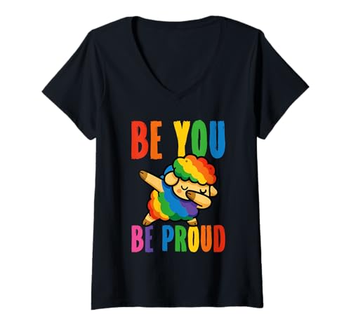 Damen Sei Du, Sei Stolz LGBTQ+ Regenbogenschaf Stolz T-Shirt mit V-Ausschnitt Damen Sei Du, Sei Stolz LGBTQ+ Regenbogenschaf Stolz T-Shirt mit V-Ausschnitt von Gleichheit & Stolz Bekleidungs Designs