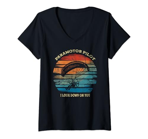 Damen Paramotor Motorgleitschirm Fliegen Hängegleiten Paragleiter T-Shirt mit V-Ausschnitt Damen Paramotor Motorgleitschirm Fliegen Hängegleiten Paragleiter T-Shirt mit V-Ausschnitt von Gleitschirm Fliegen Geschenke Motorschirm Zubehör