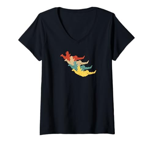 Damen Fallschirmspringen T-Shirt mit V-Ausschnitt Damen Fallschirmspringen T-Shirt mit V-Ausschnitt von Gleitschirmfliegen Motive für Paragliding