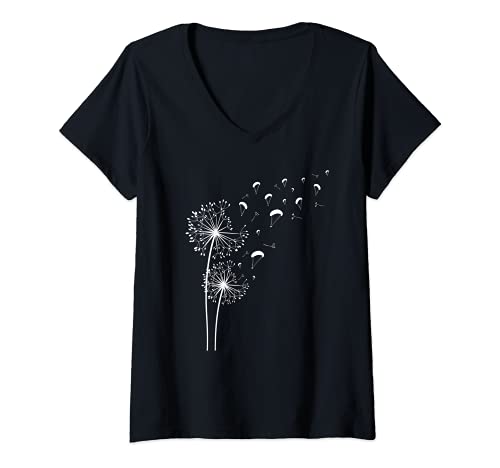 Damen Paragleiter Pusteblume Paragliding Gleitschirm Berge T-Shirt mit V-Ausschnitt Damen Paragleiter Pusteblume Paragliding Gleitschirm Berge T-Shirt mit V-Ausschnitt von Gleitschirmflieger Geschenkidee für Paragleiter