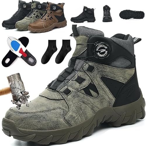 Glemall Arbeitsschuhe Herren Sicherheitsstiefel S3 Sicherheitsschuhe Mit Stahlkappe Wasserdicht Hoch Sicherheitsstiefel rutschfest Arbeitsstiefel Drehknopf Leicht (Grün,42) von Glemall
