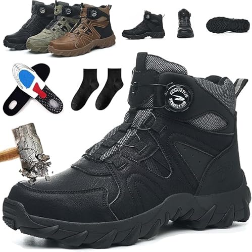 Glemall Arbeitsschuhe Herren Sicherheitsstiefel S3 Sicherheitsschuhe Mit Stahlkappe Wasserdicht Hoch Sicherheitsstiefel rutschfest Arbeitsstiefel Drehknopf Leicht (Schwarz,42) von Glemall
