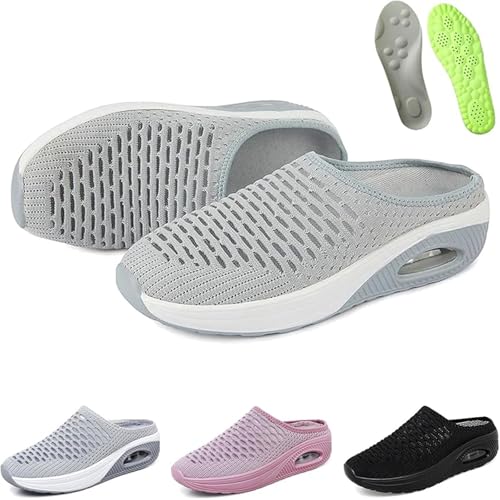 Glemall Hatme Orthopädische Hausschuhe, Damen Herren Pantoletten mit FußBett, Rutschfeste Strick-Damenschuhe Slip-On-Sandalen(Grau,40) von Glemall