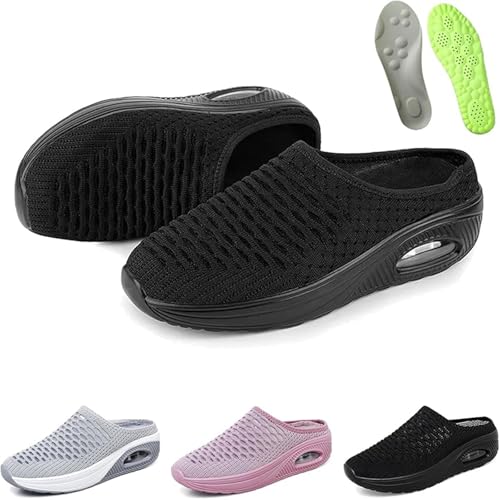 Glemall Hatme Orthopädische Hausschuhe, Damen Herren Pantoletten mit FußBett, Rutschfeste Strick-Damenschuhe Slip-On-Sandalen(Schwarz,41) von Glemall