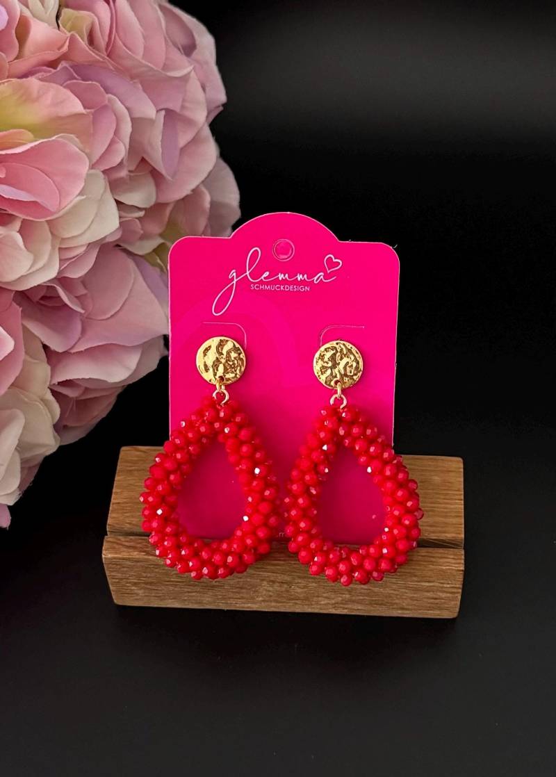 Rote Facettenperlen Statement Ohrringe von GlemmaMe