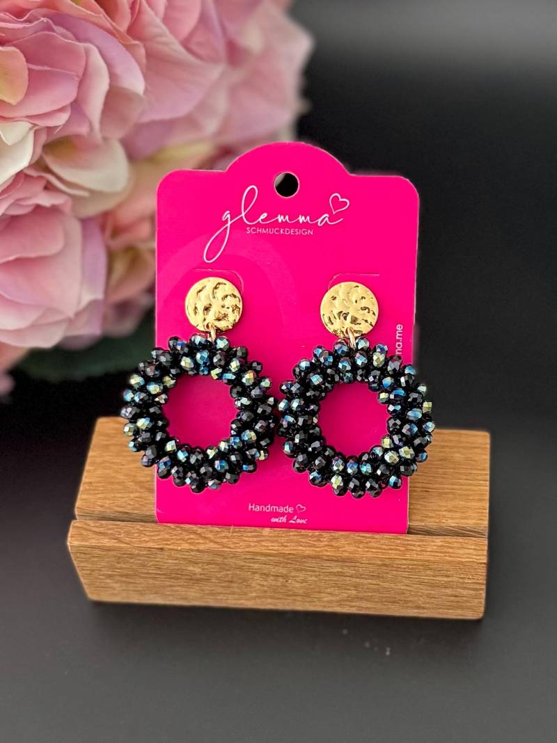 Schwarze | Grün Und Blau Schimmernd Facettenperlen Statement Ohrringe Rund von GlemmaMe