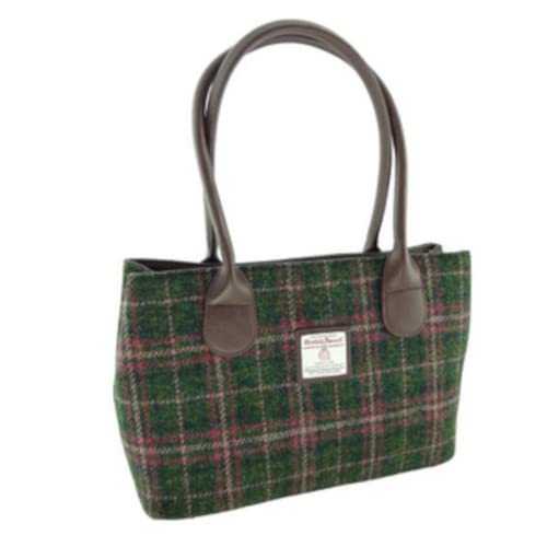 Glen Appin Harris Tweed Classic Handtasche - LB1003 - Cassley, Col 107 Green Plum Check von Glen Appin