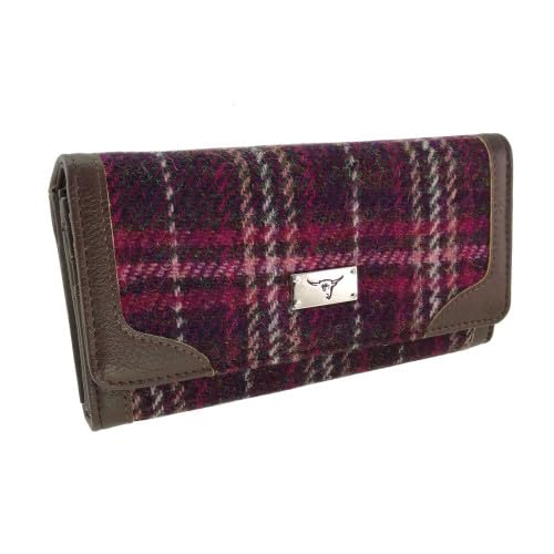 Glen Appin Harris Tweed Damen Bute Faltbare Geldbörse LB2000, 131 Purple Check, Geldbörse von Glen Appin