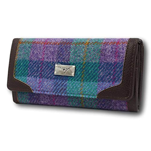 Glen Appin Harris Tweed Damen Bute Umstülpen Geldbörse LB2000 - Farbe 79 Türkis Kariert, Large von Glen Appin