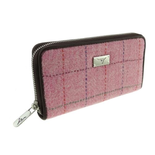 Glen Appin Harris Tweed Große Geldbörse mit Reißverschluss LB2100 Staffa, Farbe 68 Pink, Mit Tasche von Glen Appin