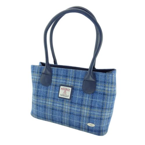 Glen Appin Harris Tweed Handtasche – LB1003 – Cassley, Col 129 - Hellblau kariert, 25cm x 38cm x 11cm von Glen Appin