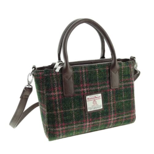 Glen Appin Harris Tweed Tote Handtasche - LB1228 Brora, Col 107 Green Plum Check, Small von Glen Appin