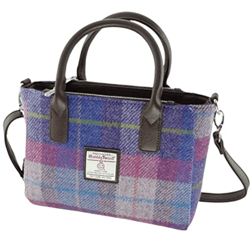 Glen Appin Harris Tweed Tote Handtasche - LB1228 Brora, Farbe 47 Pink/Lila kariert, Medium von Glen Appin