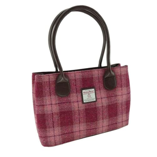 Glen Appin Harris Tweed Klassische Handtasche – LB1003 – Cassley, Farbe 99 Lachsrosa kariert von Glen Appin