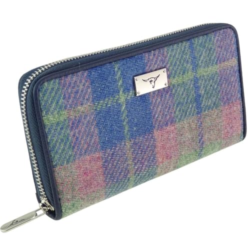 Glen Appin Harris Tweed Staffa LB2100-COL135 Geldbörse mit langem Reißverschluss in zartem Blau und Pink Tartan, blau, Staffa von Glen Appin