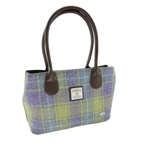 Glen Appin Harris Tweed „Cassley“ Klassische Handtasche in Gedämpftes Flieder/Limettengrünes Tartan von Glen Appin