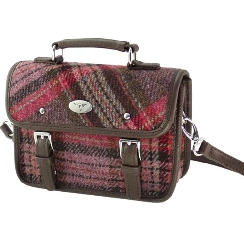 Glen Appin Harris Tweed Bervie Mini-Umhängetasche mit verstellbarem und abnehmbarem Schultergurt, Col144 - Burgunderrot & Pink Stewart, Einheitsgröße von Glen Appin